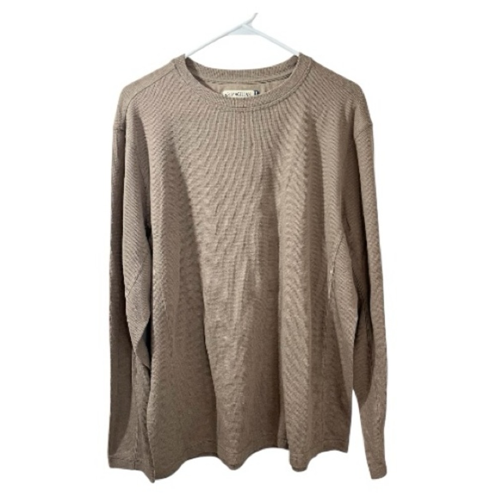 Magellan Outdoors Mens Thermal Shirt Large L Brown Waffle Knit Crewneck